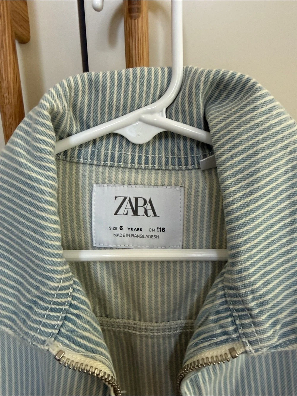ZARA Light Blue & White Striped Jean Jacket